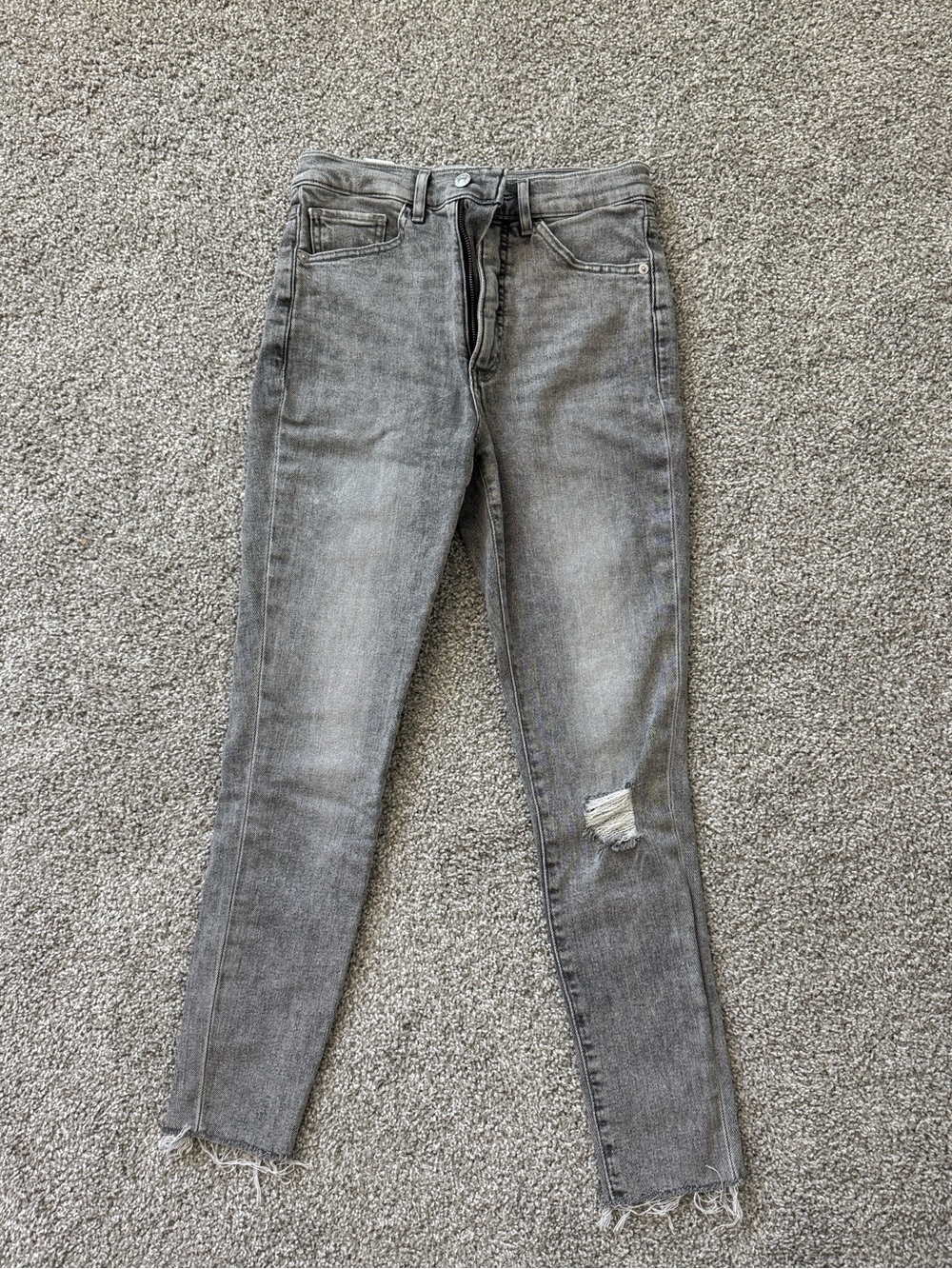 Express Women’s Gray Skinny Jeans with Distressed Knee